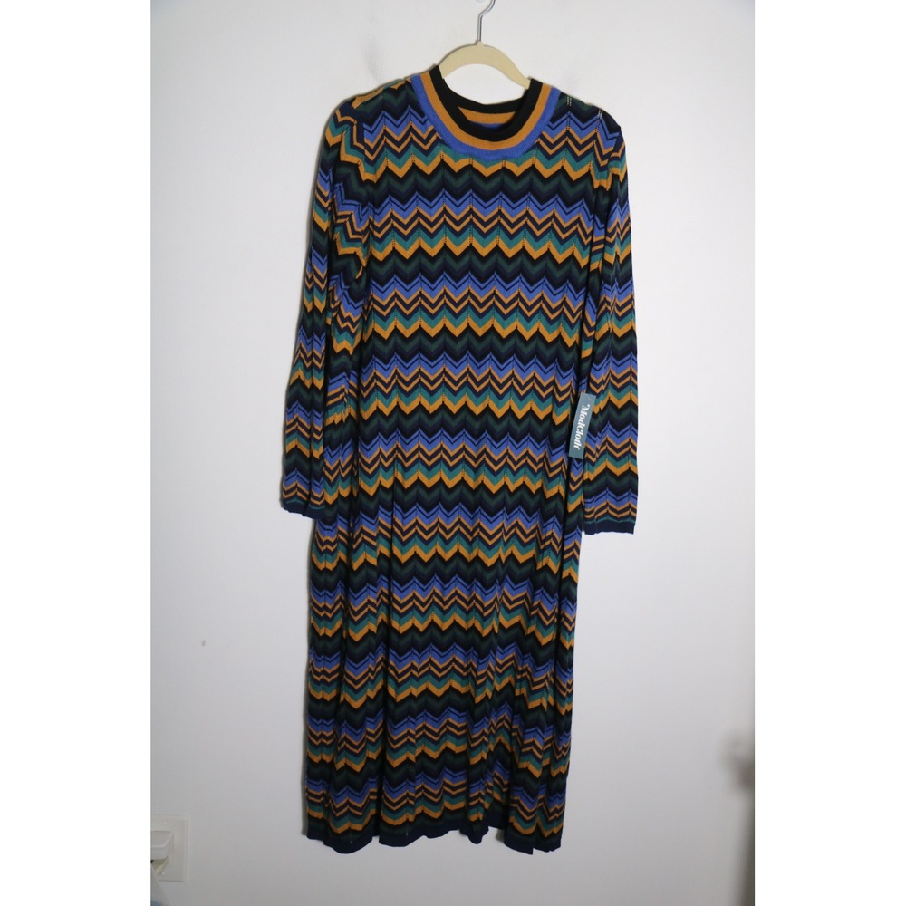 ModCloth Sweater Midi Dress Womens 3X Chevron Cotton Retro 70s Knit Funky Twee